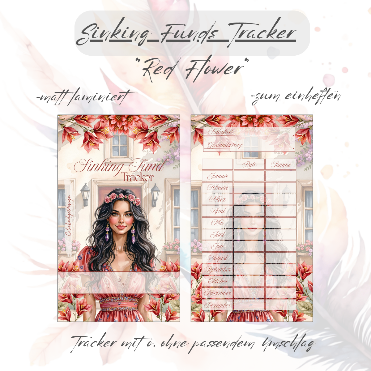 Sinking Funds Tracker + Umschlag "Red Flower"